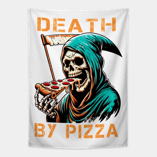 Death by Pizza T-Shirt – Grim Reaper Foodie Tee Tapestry by Klimek Prints