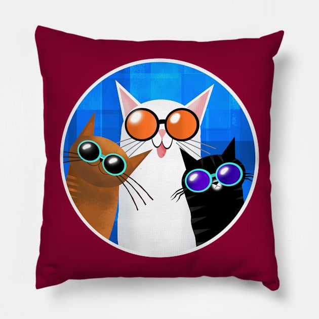 Three Cool Cats Pillow by Scratch