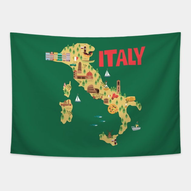 Italy Illustrated Map Tapestry by JunkyDotCom