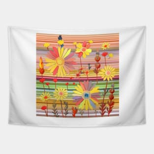 Pressed Daisies on Stripes Tapestry