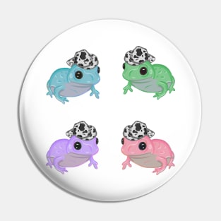 Colorful Frogs in Cowboy Hats Pin