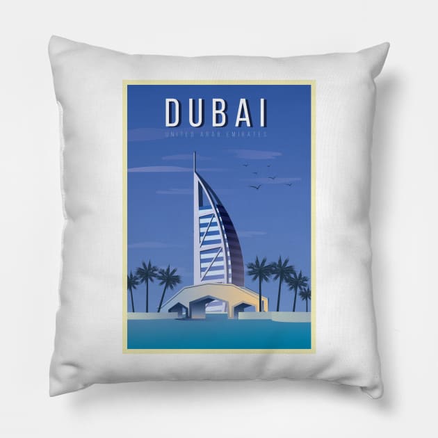 Dubai, UAE - Vintage Travel Poster Pillow by AtifSlm