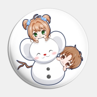 Chibi Sakura Syaoran Snowman Pin