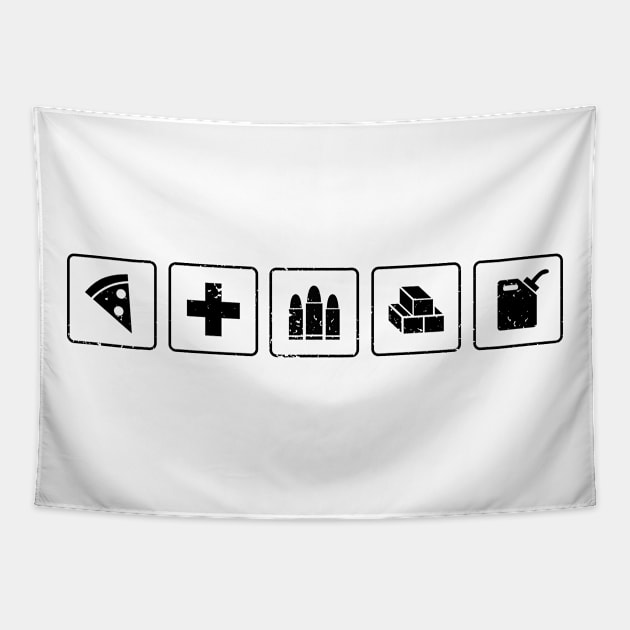 Zombie Apocalypse Essentials - black version Tapestry by CCDesign