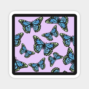 Blue Monarch Butterflies on Pastel Purple Magnet