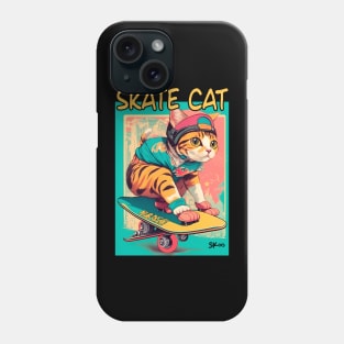 Skate Cat Vintage Tee, Funny Retro Animals on Skateboards Phone Case