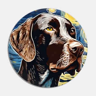 German Shorthaired Pointer Gsp Dog Breed Painting in a Van Gogh Starry Night Art Style Pin