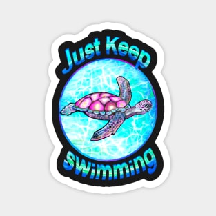 Motivational inspirational Turtle in blue circle , blue turtle sparkly magical beautiful sea creature sea turtle Magnet