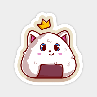 Cute Cat Onigiri With Crown Cartoon Magnet