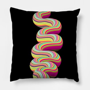 Trippy Candy River on Black Pillow