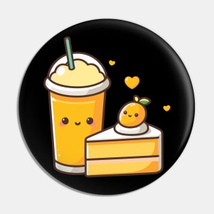 Cute Couple Gift in Kawaii Style with a Mango Cake and a Milkshake | Kawaii Food Pin