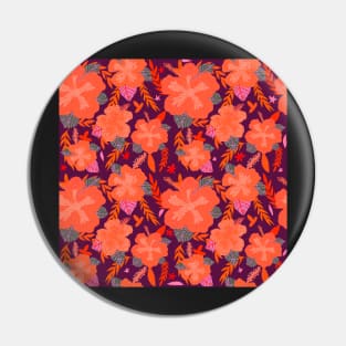 Hibiscus Flower Pattern Orange and Purple Pin