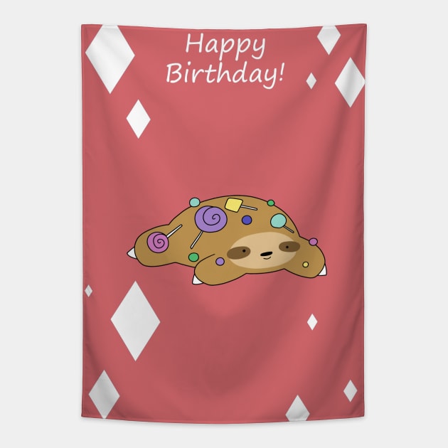 "Happy Birthday" Candy Sloth Tapestry by saradaboru