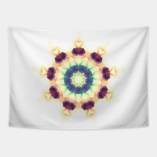 Sea Urchin Kaleidoscope | Harmonograph Blue Red Yellow White Tapestry