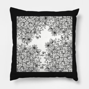 Delicate Petal Explosion - Black and White Zentangle - Digitally Illustrated Flower Pattern for Home Decor, Clothing Fabric, Curtains, Bedding, Pillows, Upholstery, Phone Cases and Stationary Pillow