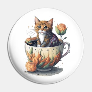Cute Cat in a Tea Cup Pin