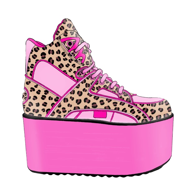 90s pink platform shoes with leopard pattern by prntsystm