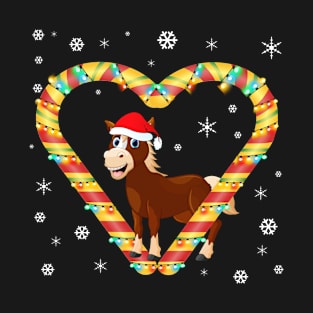 Cute Horse Candy Cane Heart Funny Christmas Light Gift T-Shirt