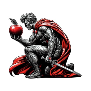 A Silver Knight Holds A Red Apple T-Shirt