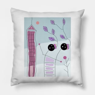 Kids and Skyscraper Stick Figure Pillow