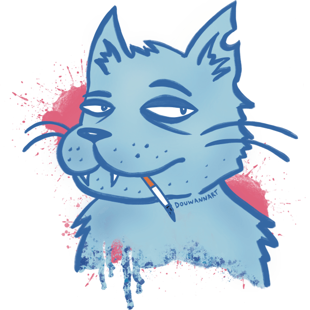 Blue smoking cat Kids T-Shirt by Douwannart