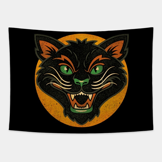 Vintage halloween cat Tapestry by kennsing