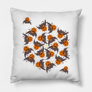 Halloween flight of bats, ghosts, and Jack-o'-lantern pumpkins Pillow