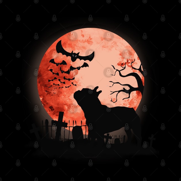 French bulldog frenchie and bats with red moon by Collagedream