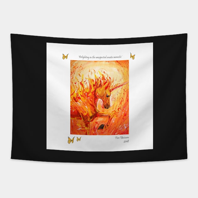 Fire Unicorn Tapestry by saraperry