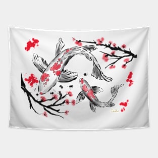 Red Carp in Japanese Style. Artwork By Annalisa Amato Tapestry