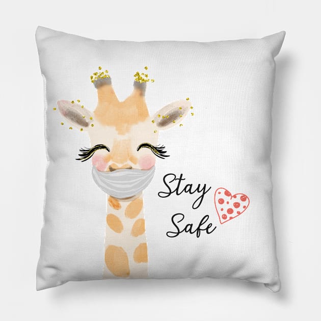 Stay Safe, Giraffe Face mask Pillow by Royal7Arts