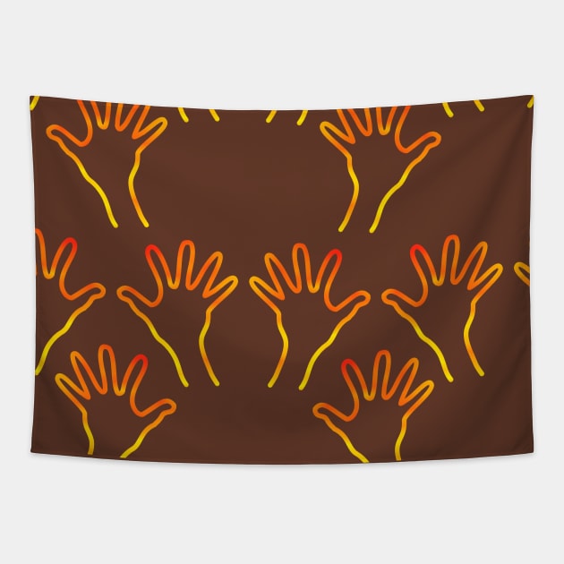 Cave Hands Anew Yellow-Red on Soft Brown 5748 Tapestry by ArtticArlo