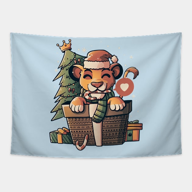 Lion Gift Cute Funny Christmas - Light Tapestry by eduely