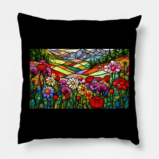 Stained Glass Colorful Mountain Flowers Pillow