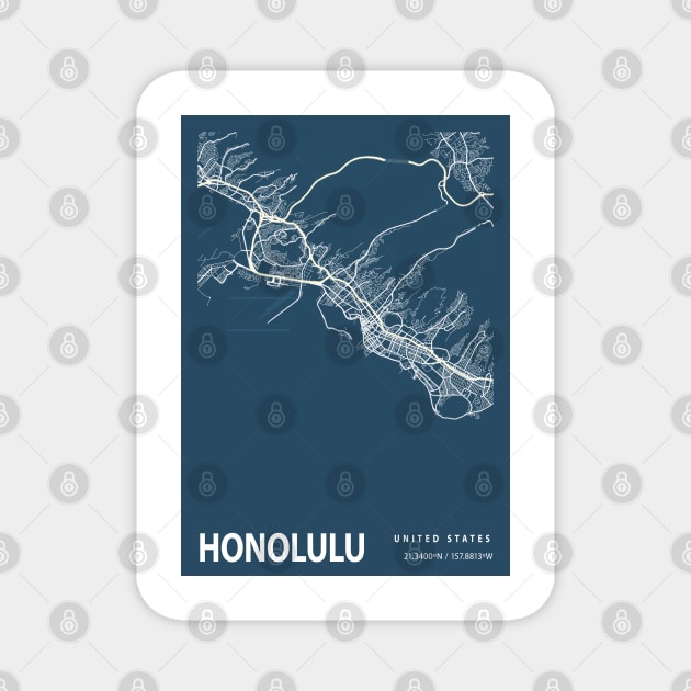 Honolulu Blueprint Street Map, Honolulu Colour Map Prints Magnet by tienstencil