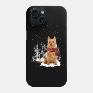 Christmas Australian Terrier With Scarf In Winter Forest Phone Case