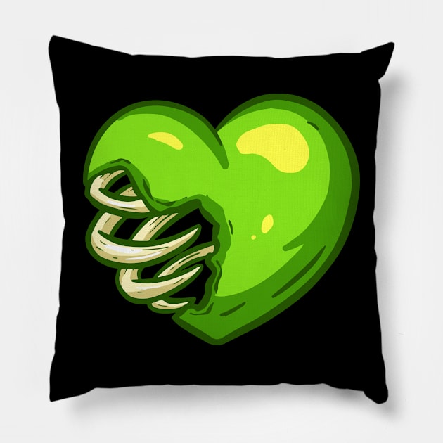 Cartoon Zombie Love Heart Valentines Day Halloween Illustration with Bones and Blood Pillow by Squeeb Creative