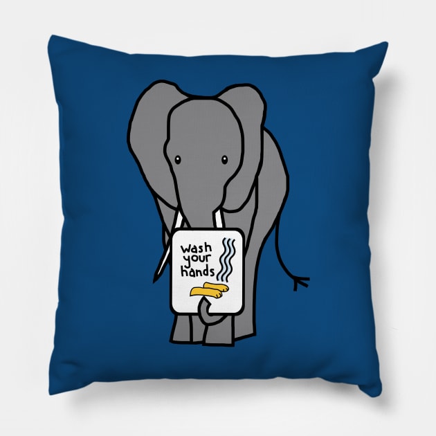 Elephant Says Wash Your Hands Pillow by ellenhenryart