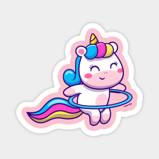 Cute Unicorn Playing Hula Hoop Cartoon Magnet