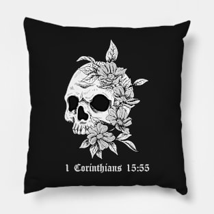 Skull with flowers 1 Corinthians 15:55 Pillow