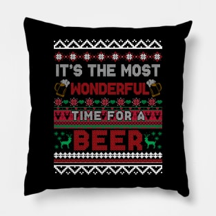 It's The Most Wonderful Time For A Beer Ugly Christmas Sweater Pillow