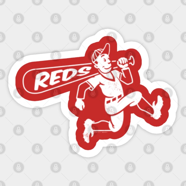 Vintage Running Baseball Player - Cincinnati Reds (White Reds