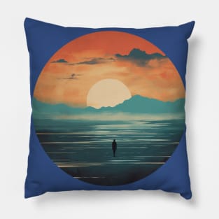 Romantic Sci-Fi Planet Lonely Wanderer Orange Sky Design Pillow