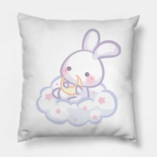 Bunny in Fluffy Cloud Holding the Moon Pillow