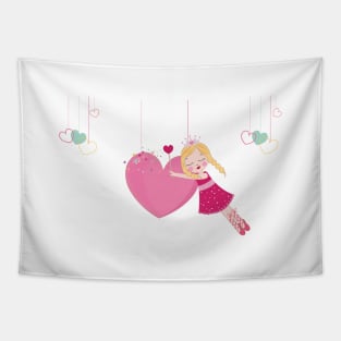 Cute fairy girl holding heart Tapestry