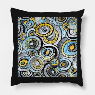 Zen circles I abstract round watercolor shapes with ink doodles Pillow