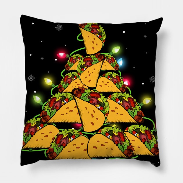 Funny Tacos Christmas Tree Lights Ugly Christmas Sweater Pillow by johnbbmerch