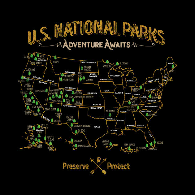 'National Park Map Vintage' Camping Natinonal Park Map by ourwackyhome