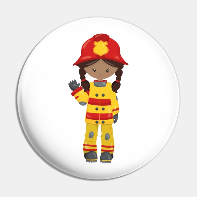 African American Girl, Girl Fireman, Firefighter Pin by Jelena Dunčević