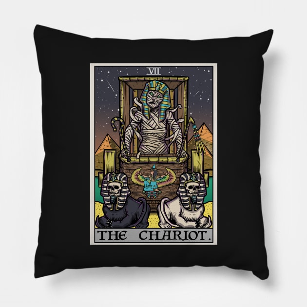 The Chariot Tarot Card Halloween Mummy Sphinx Egyptian Pyramids Pillow by TheGhoulishGarb